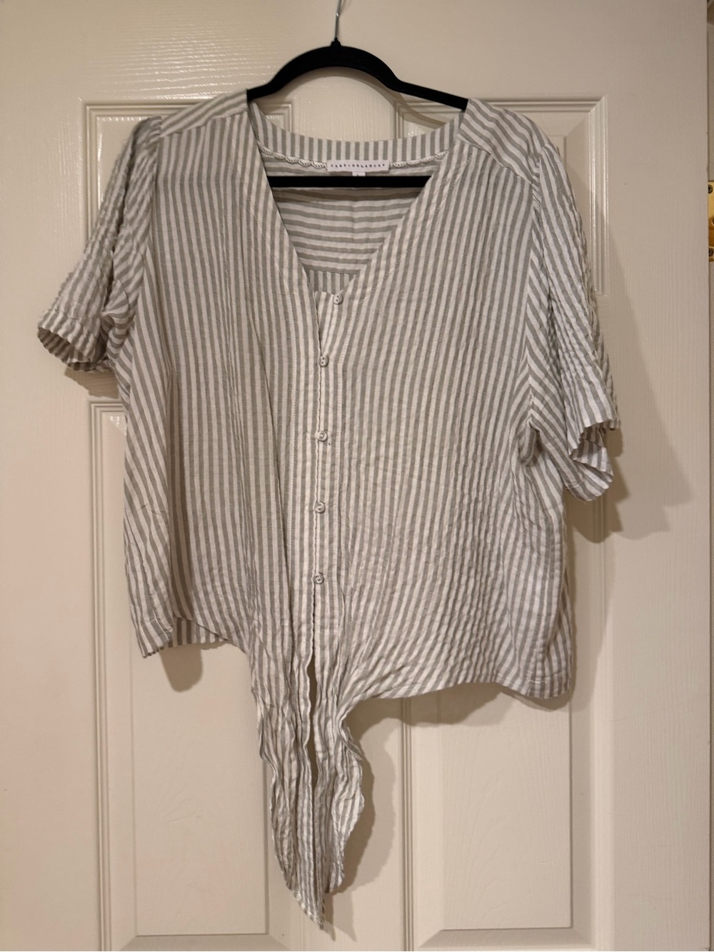 Light Gray Striped Button-Front Tie Hem Top - Women